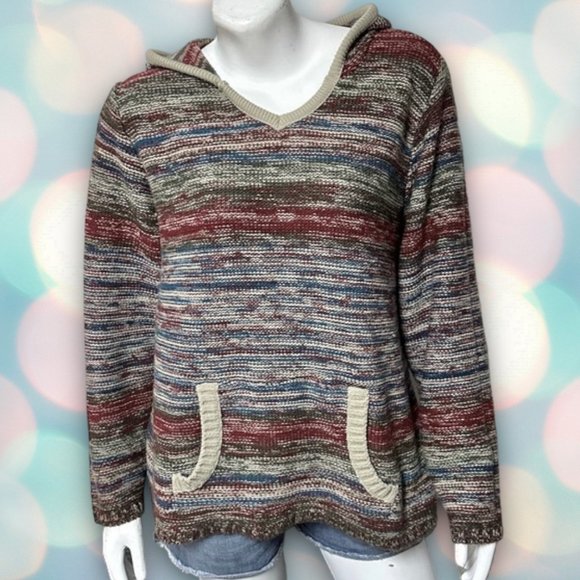 VENUS Women’s Striped Hooded Knit Acrylic Sweater Size L - Picture 2 of 6